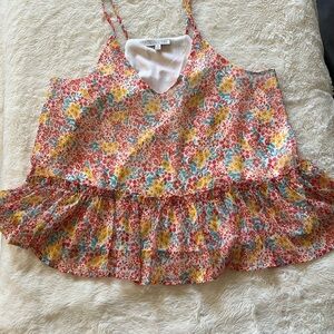 Floral Sleeveless Top with Ruffle Hem